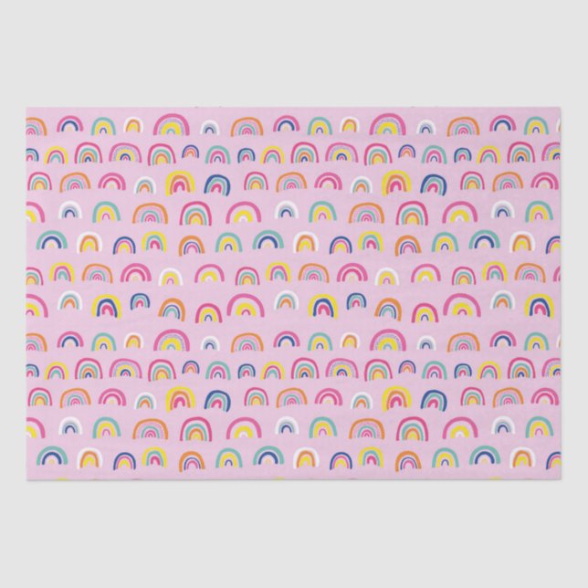 Papier Mousseline Motif arc-en-ciel rose (Recto)