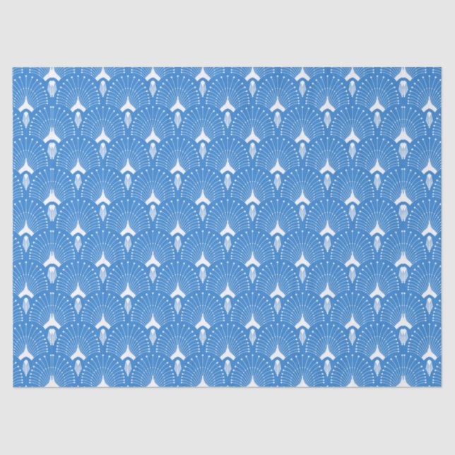 Papier Mousseline Motif art déco bleu et blanc (Recto)