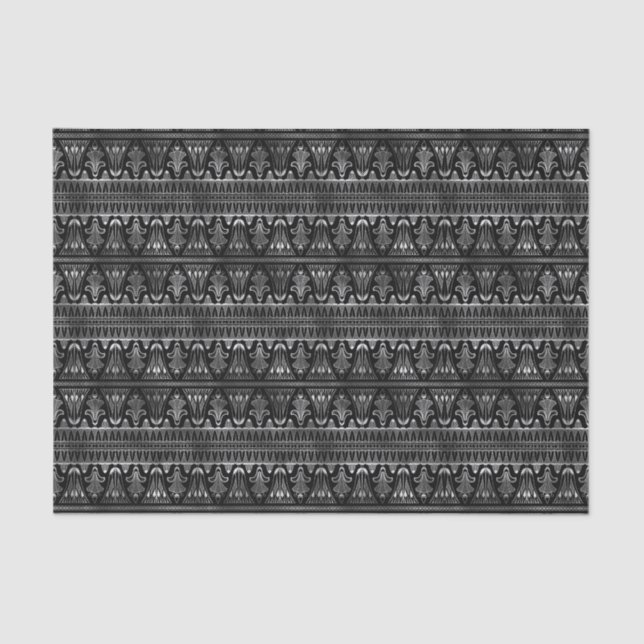 Papier Mousseline Motif Art déco floral argenté et noir (Recto)