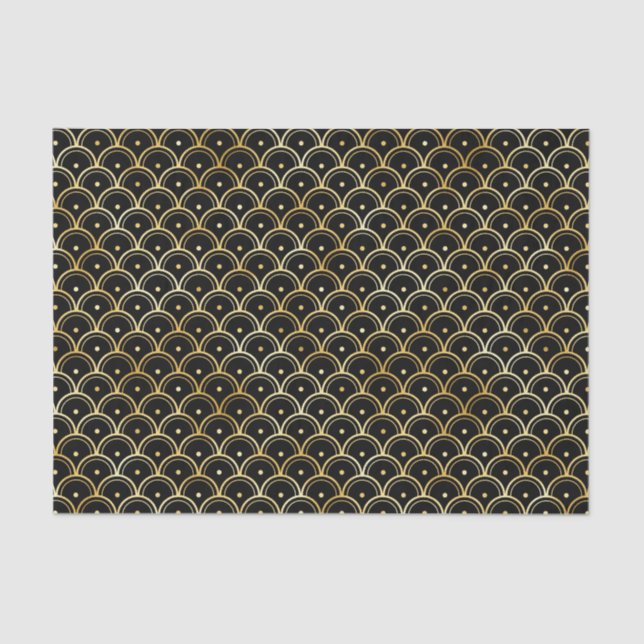 Papier Mousseline Motif Art déco Gold et Black Circles (Recto)