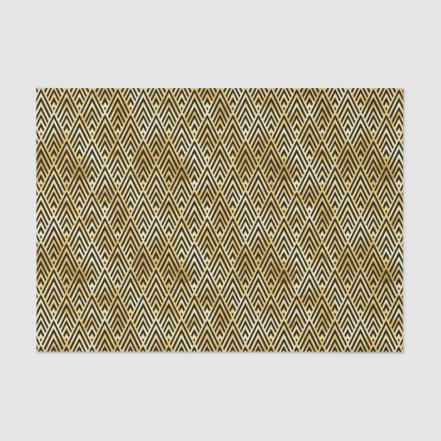 Papier Mousseline Motif Art déco Gold et Black Diamond (Recto)