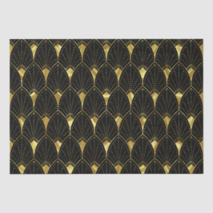 Papier Mousseline Motif Art déco Or brillant sur noir