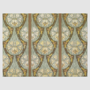 Papier Mousseline Motif Art Nouveau de lys et insecte vert sauge