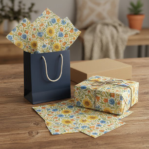 Papier Mousseline Motif artistique floral de feuilles colorées sicil