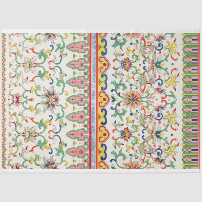 Papier Mousseline Motif asiatique floral clair (Recto)
