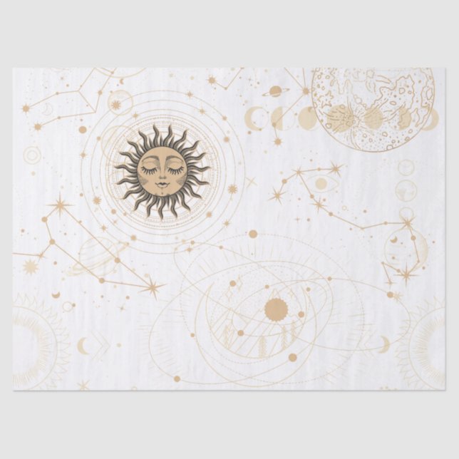 Papier Mousseline Motif Astrologique Black Gold (Recto)