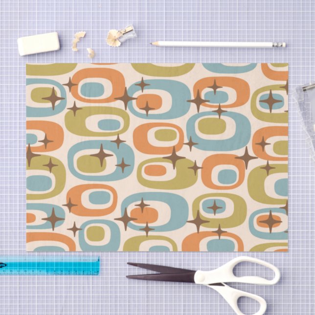 Papier Mousseline Motif Atomique Moderne du Milieu du Siècle (Artisanat)