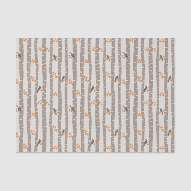 Papier Mousseline Motif avec arbres et oiseaux d'automne (Recto)