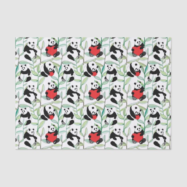 Papier Mousseline motif avec de beaux pandas avec des coeurs (Recto)