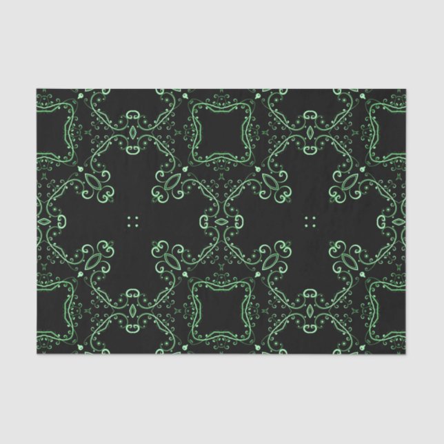 Papier Mousseline Motif baroque Vintage noir et vert (Recto)