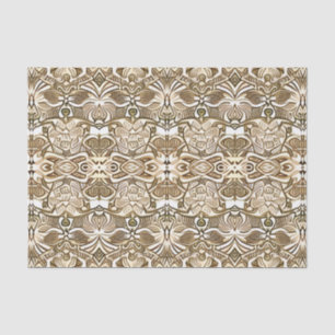 Papier Mousseline Motif Batik Tribal en Café Brown et Beige