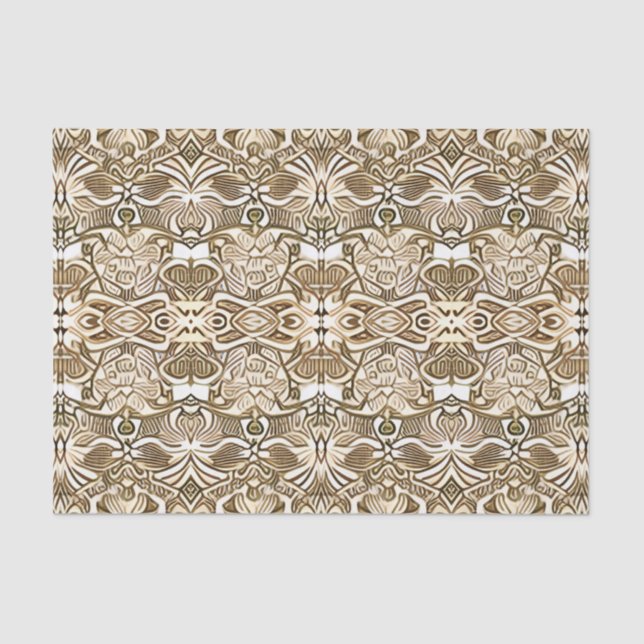 Papier Mousseline Motif Batik Tribal en Café Brown et Beige (Recto)