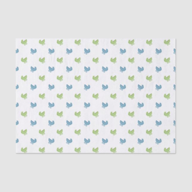 Papier Mousseline Motif Bébé bleu et vert mignon buggy (Recto)