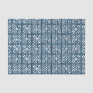 Papier Mousseline Motif blanc bleu tuile Tivoli