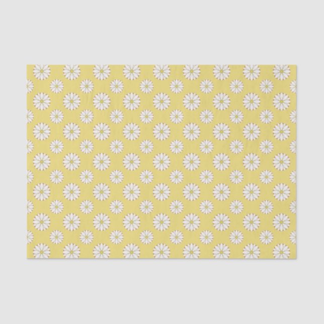 Papier Mousseline Motif blanc marguerite sur jaune or (Recto)