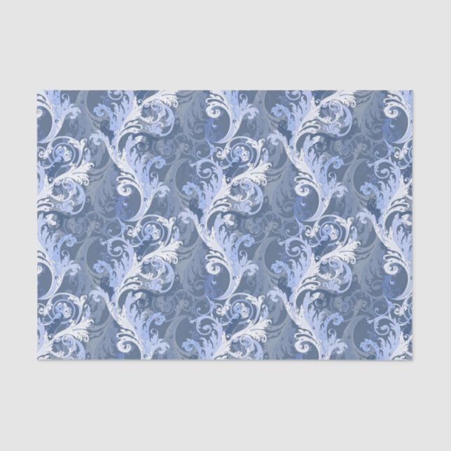 Papier Mousseline motif bleu baroque (Recto)