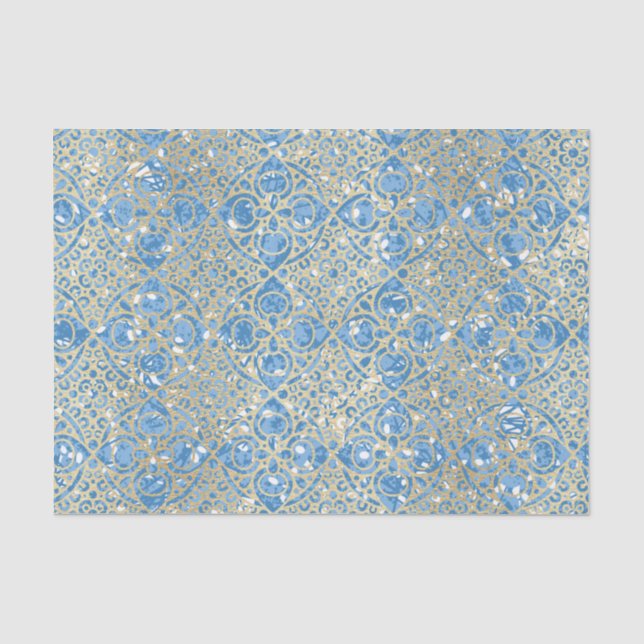Papier Mousseline Motif bleu et or (Recto)