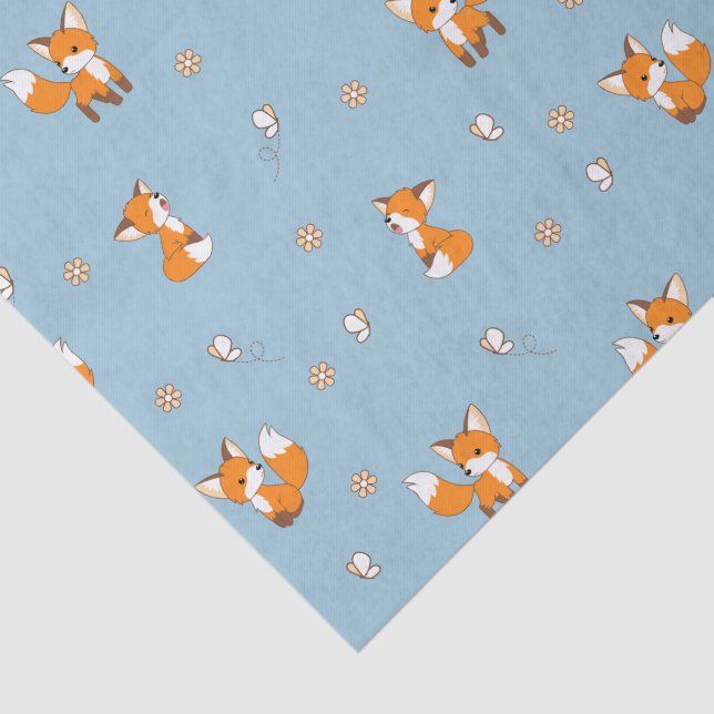 Papier Mousseline Motif bleu Little Fox (Détail)