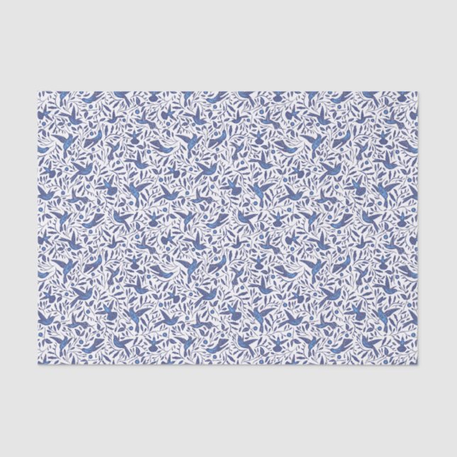 Papier Mousseline Motif bleu mignon d'oiseaux (Recto)