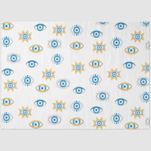 Papier Mousseline Motif bleu, or et blanc de l'oeil grec Mati