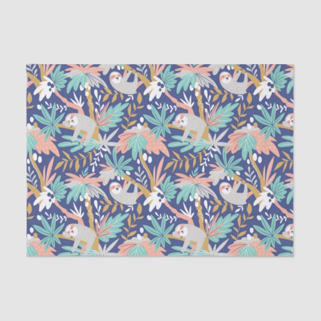 Papier Mousseline Motif bleu tropical de paresse (Recto)