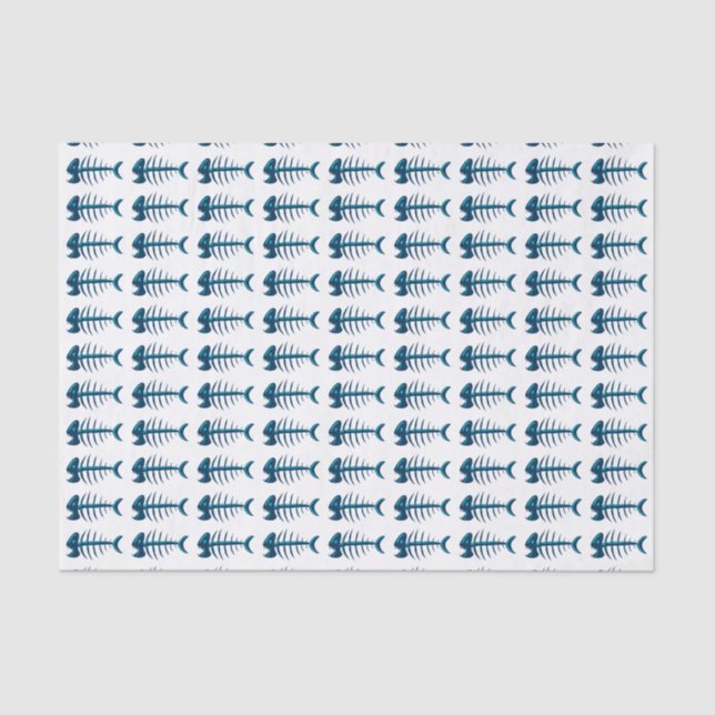 Papier Mousseline Motif Blue Fish Bones (Recto)