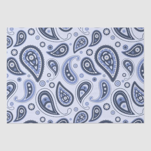 Papier Mousseline Motif Blue Paisley (Recto)