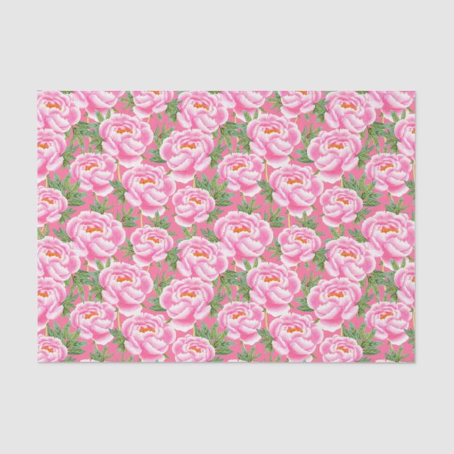 Papier Mousseline Motif Bohemian Chic Pink Peonies (Recto)