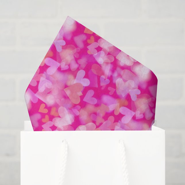 Papier Mousseline Motif Bokeh Cœurs Rose (Sac cadeau)