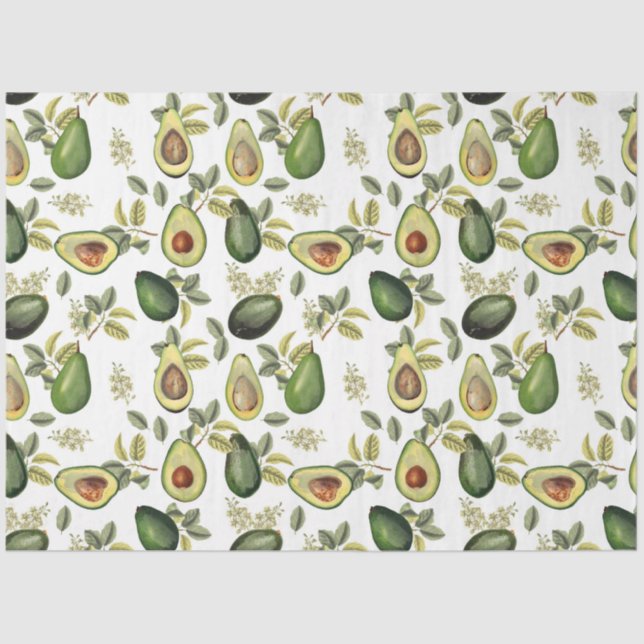 Papier Mousseline Motif botanique Aquarelle Avocado (Recto)