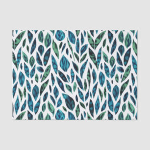 Papier Mousseline Motif botanique bleu et vert feuille