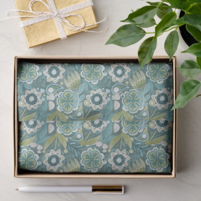 Papier Mousseline Motif botanique boho floral (Cadeau)
