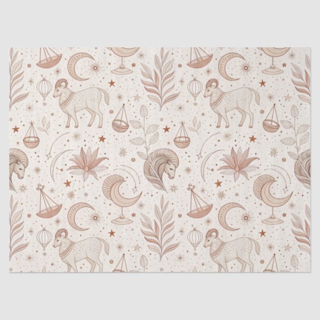 Papier Mousseline Motif Botanique Céleste (1) (Recto)