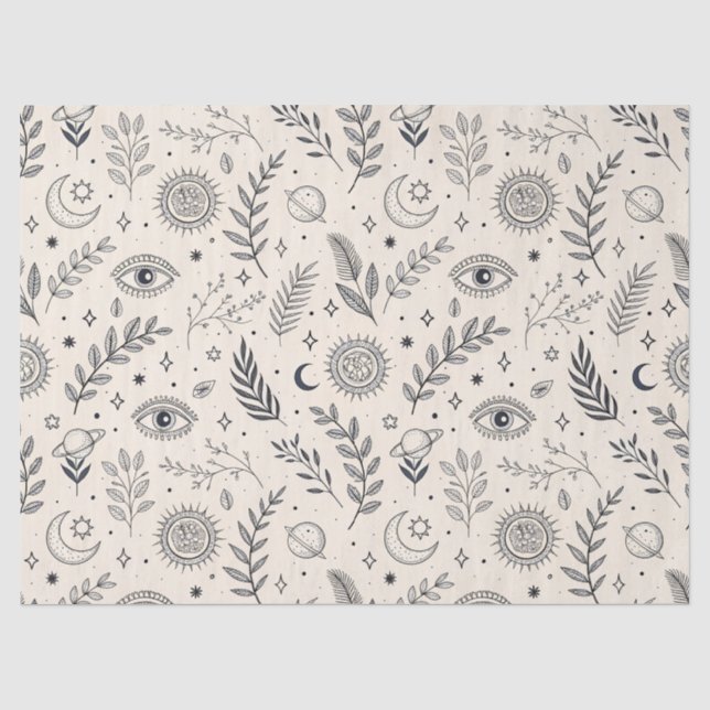 Papier Mousseline Motif Botanique Céleste (5) (Recto)