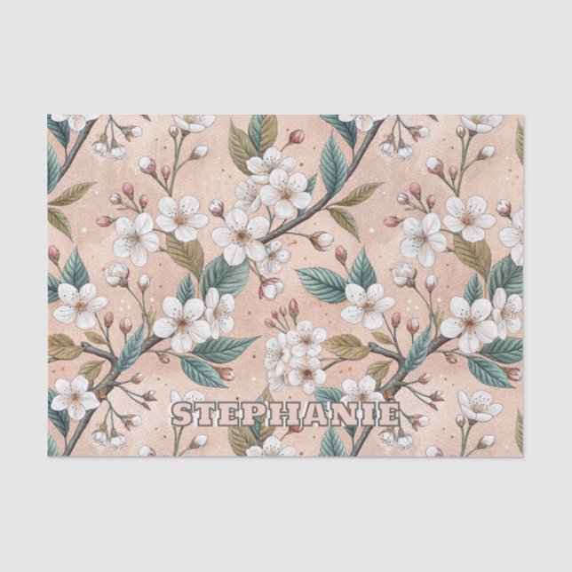 Papier Mousseline Motif botanique de branche de sakura pêche douce (Recto)