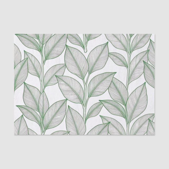 Papier Mousseline Motif botanique de feuille de laurier vert (Recto)