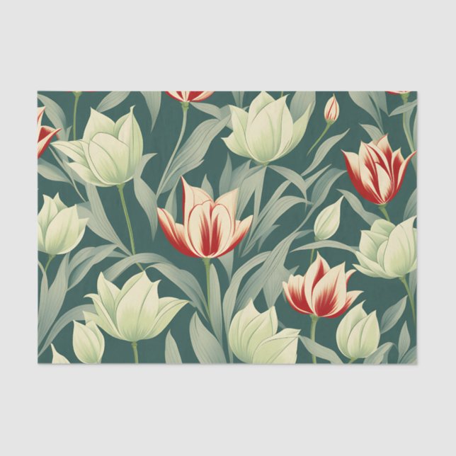 Papier Mousseline Motif botanique des Tulipes vintages (Recto)