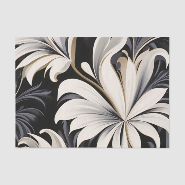 Papier Mousseline Motif botanique noir et blanc dynamique (Recto)