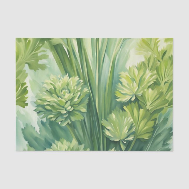 Papier Mousseline Motif botanique vert de céleri luxuriant (Recto)