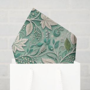Papier Mousseline Motif botanique vintage vert pastel beige