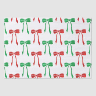 Papier Mousseline Motif Bow Red & Green Watercolor