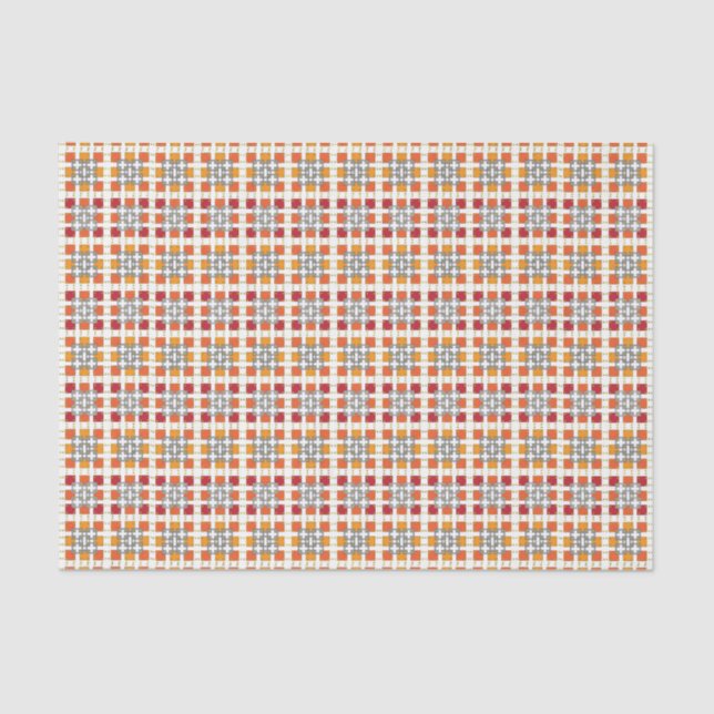 Papier Mousseline Motif carré moderne géométrique rouge ambre (Recto)