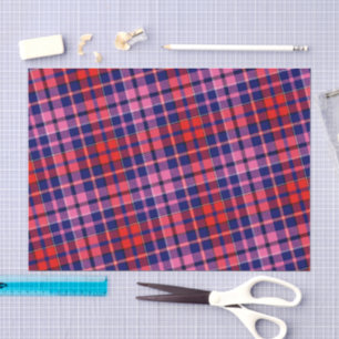 Papier Mousseline Motif carreaux tartan bleu marine rouge rose