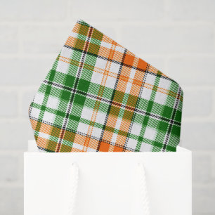 Papier Mousseline Motif carreaux tartan vert orange blanc