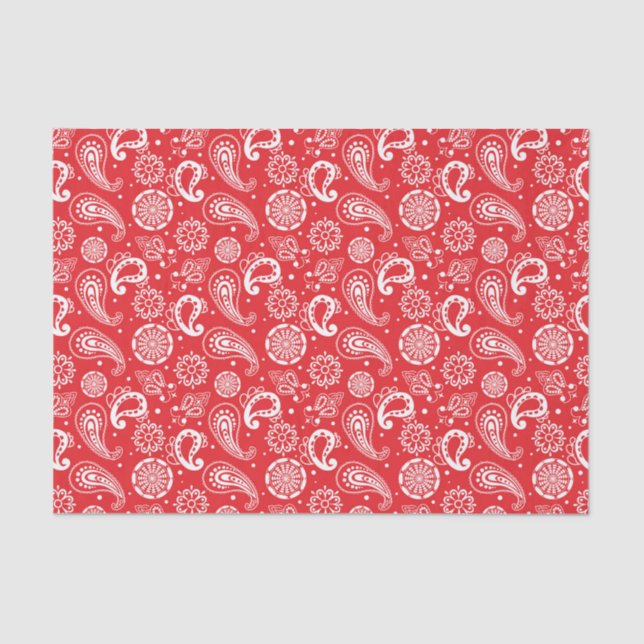 Papier Mousseline motif carrelé Paisley rouge mignon (Recto)