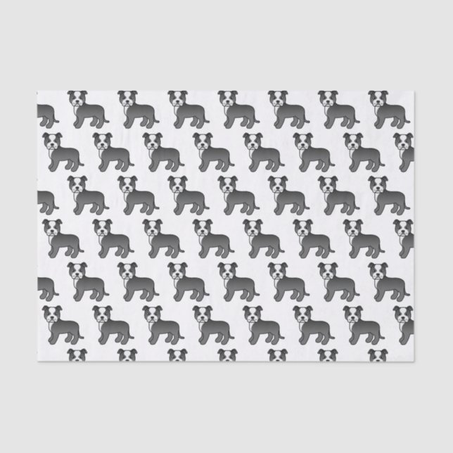 Papier Mousseline Motif Cartographié Chien noir et blanc (Recto)