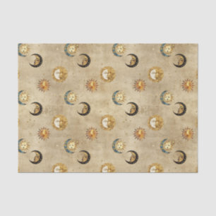 Papier Mousseline Motif Céleste Cosmique Étoiles Lune Or Antique