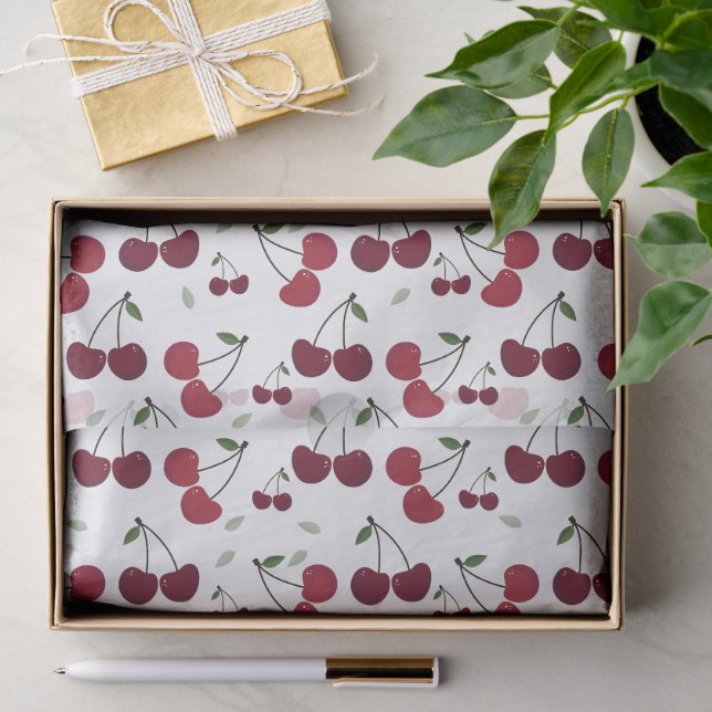 Papier Mousseline Motif Cerise Rouge Foncé (Cadeau)