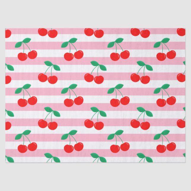 Papier Mousseline Motif Cherry Stripe - Retro Fruit Cadeau & Décor (Recto)