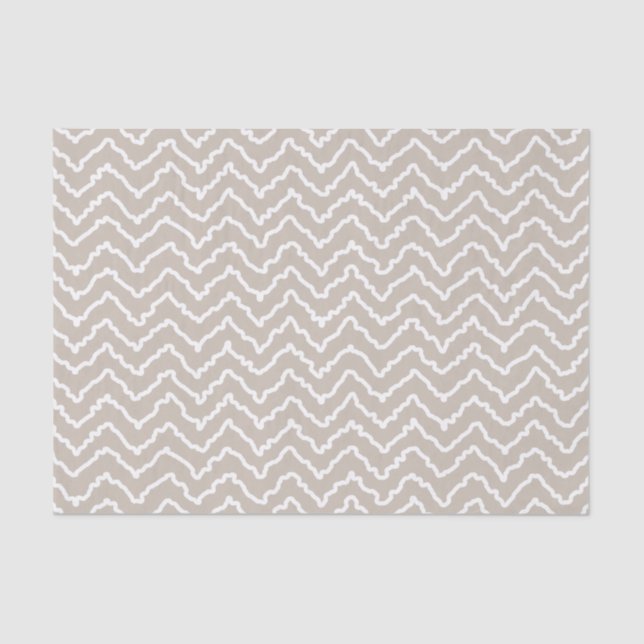 Papier Mousseline Motif Chevron Zigzag Ondulé Beige Et Blanc (Recto)